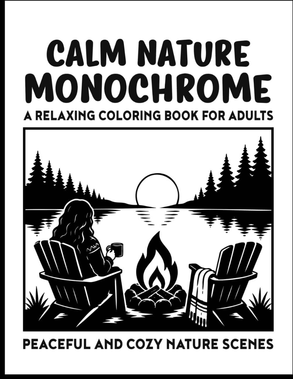 Calm Nature Monochrome one color coloring book for adults