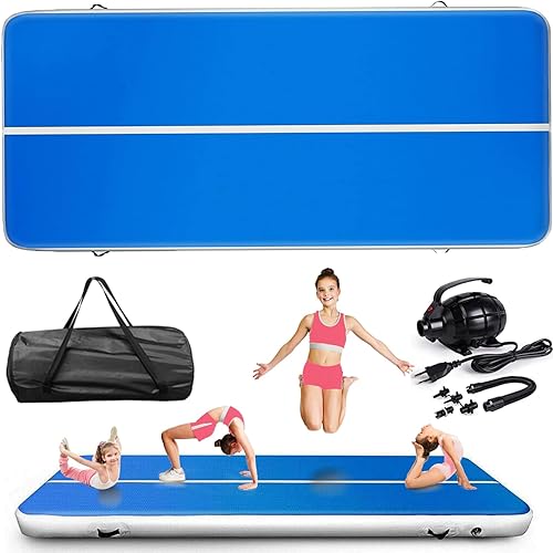 PRIJESSE Tapete inflable de gimnasia de 20 x 6 pies, tapete de entrenamiento de 8 pulgadas de grosor con bolsa de transporte, bomba eléctrica para
