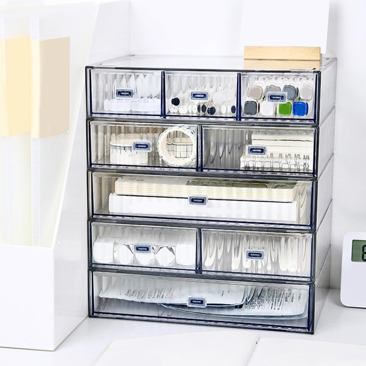 NUOBESTY Organiseur De Bureau À 3 Tiroirs Extensible Et Multicouche Boîte De Rangement Pour Maquillage Et Papeterie