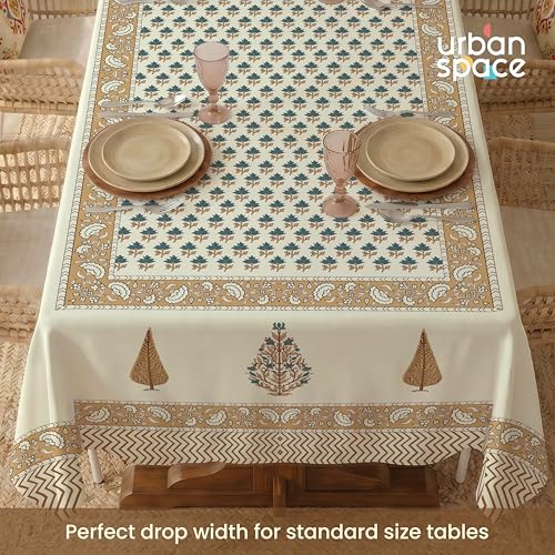 Image of Urban Space 100% Cotton Dining Table Cover 4 Seater, Jaipuri Handblock Cotton Table Cloth for Center Table, Dining Room Table Cover (Size 48 inch x 72 inch - 4 Seater, Heer)