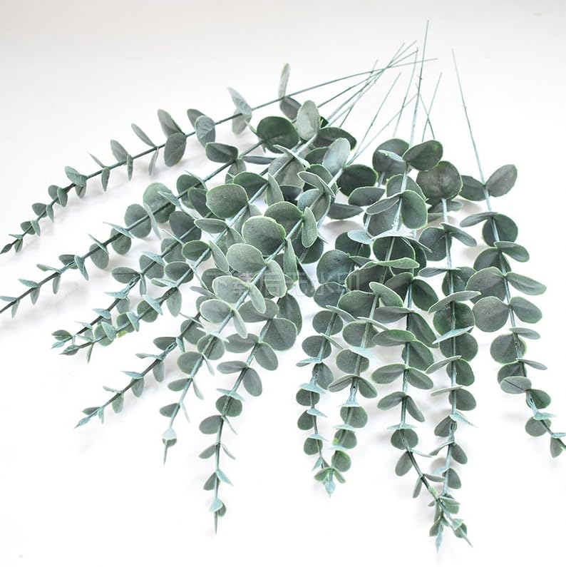 TOP-Pindu Artificial Eucalyptus Leaves, Eucalyptus Stem Plastic Artificial Plants 24 Bunches (Green), no