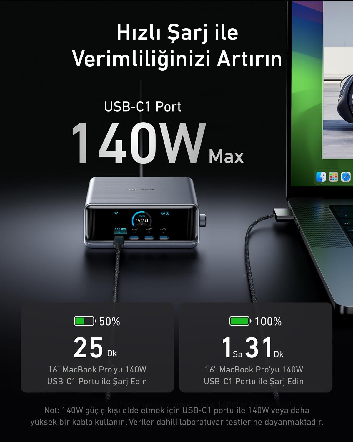 Anker Prime Şarj Cihazı (250W, 6 Port, GaNPrime) - (Anker Türkiye