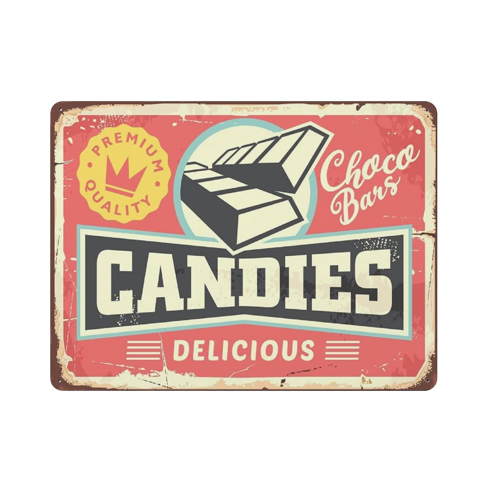 rayprint Metal Tin Sign Candies And Chocolate Bar Vintage Tin Poster Metal Sign Wall Decoration Country Kitchen Home Garage Decor 12"x16"