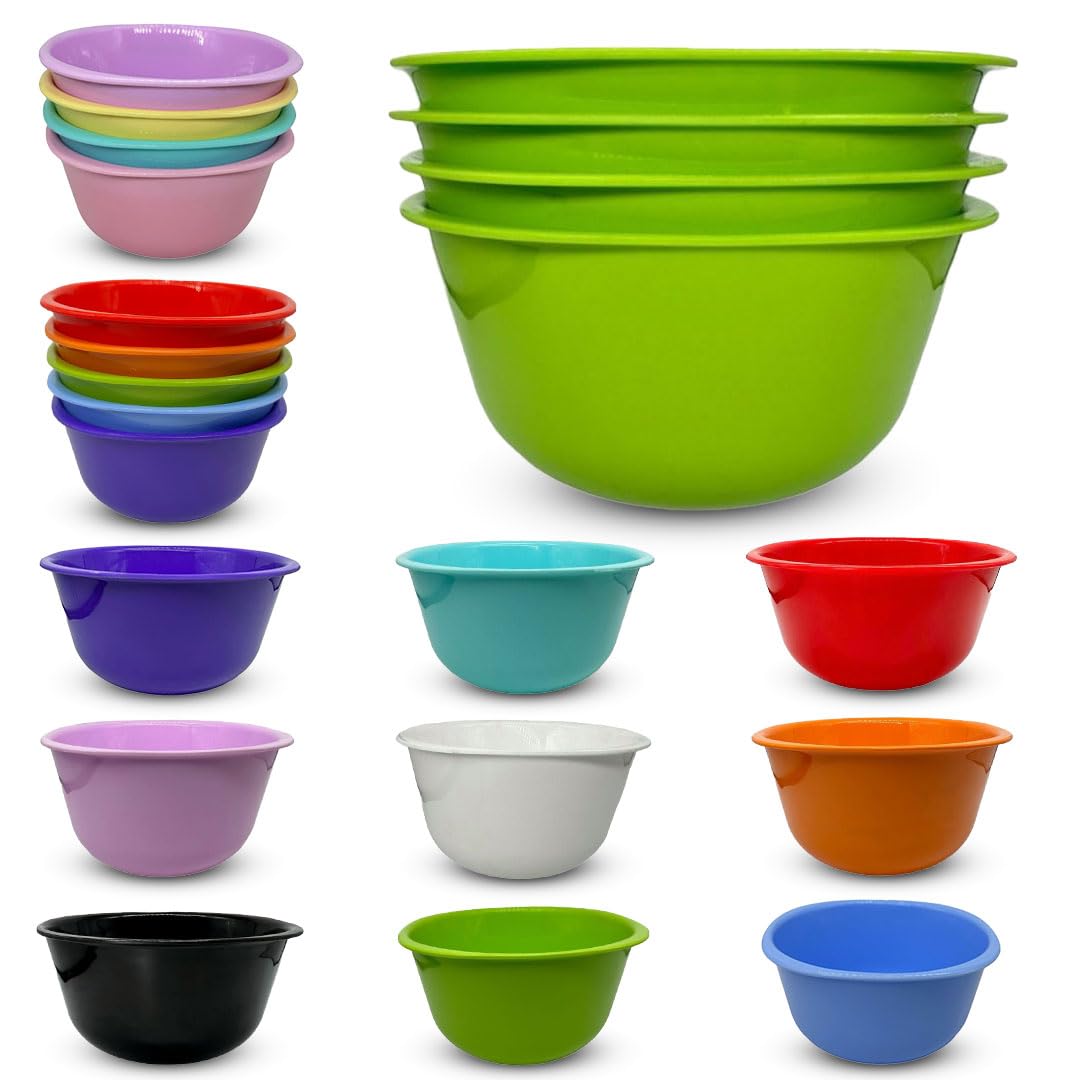 ECO Reusable Unbreakable Colourful Plastic Bowls Set of 4 Shatterproof 100% Food Safe Perfect for Camping, Indoor, Outdoor, and Picnic (Green, Baby 400ml)