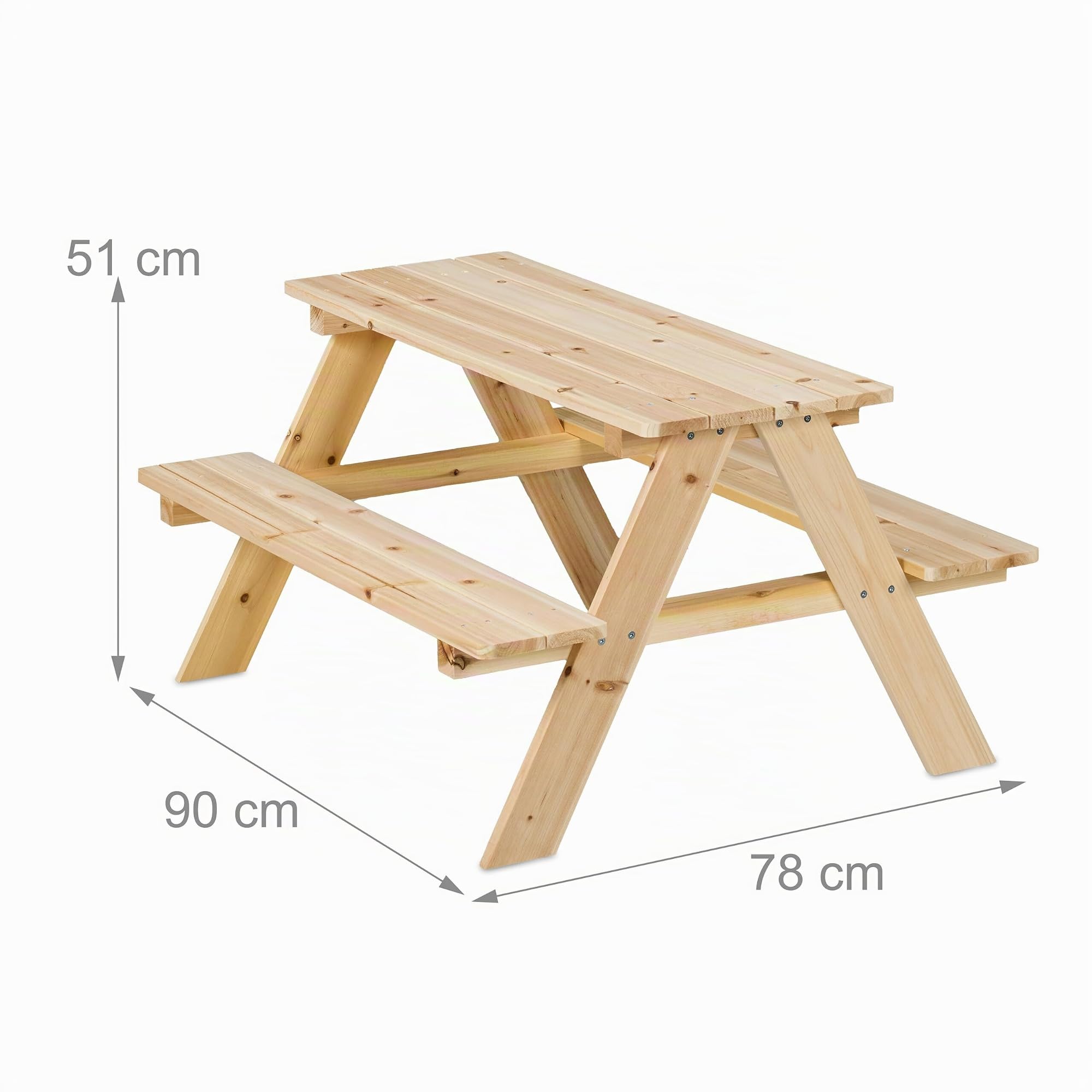 Relaxdays Tavolino da Bambini con Panche per Esterno, Tavolo da Picnic Giardino, 4 Posti, 51x90x78 cm, Legno, Naturale