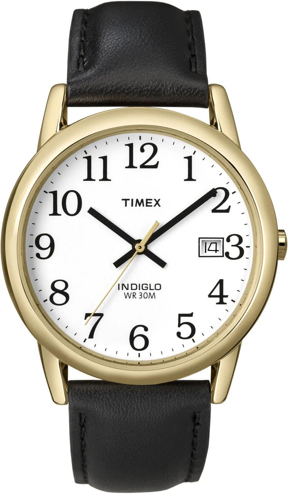 Timex #T2H291 Men's Indiglo Easy Reader White Dial Leather Band Analog Watch