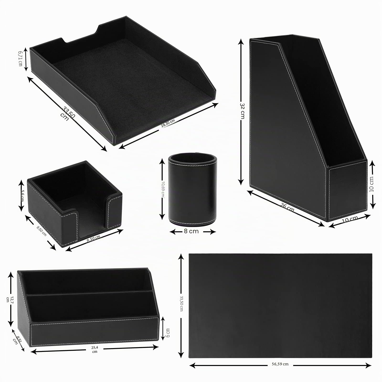 Büro Schreibtisch-Organizer,Luxus Leder Geschenk 6-teilig,inkl Schreibtischunterlage,A4 Leder Briefablage,Stiftebecher,Zeitschriftenhalter,Postfach,Nachrichtenfach,Schwarz