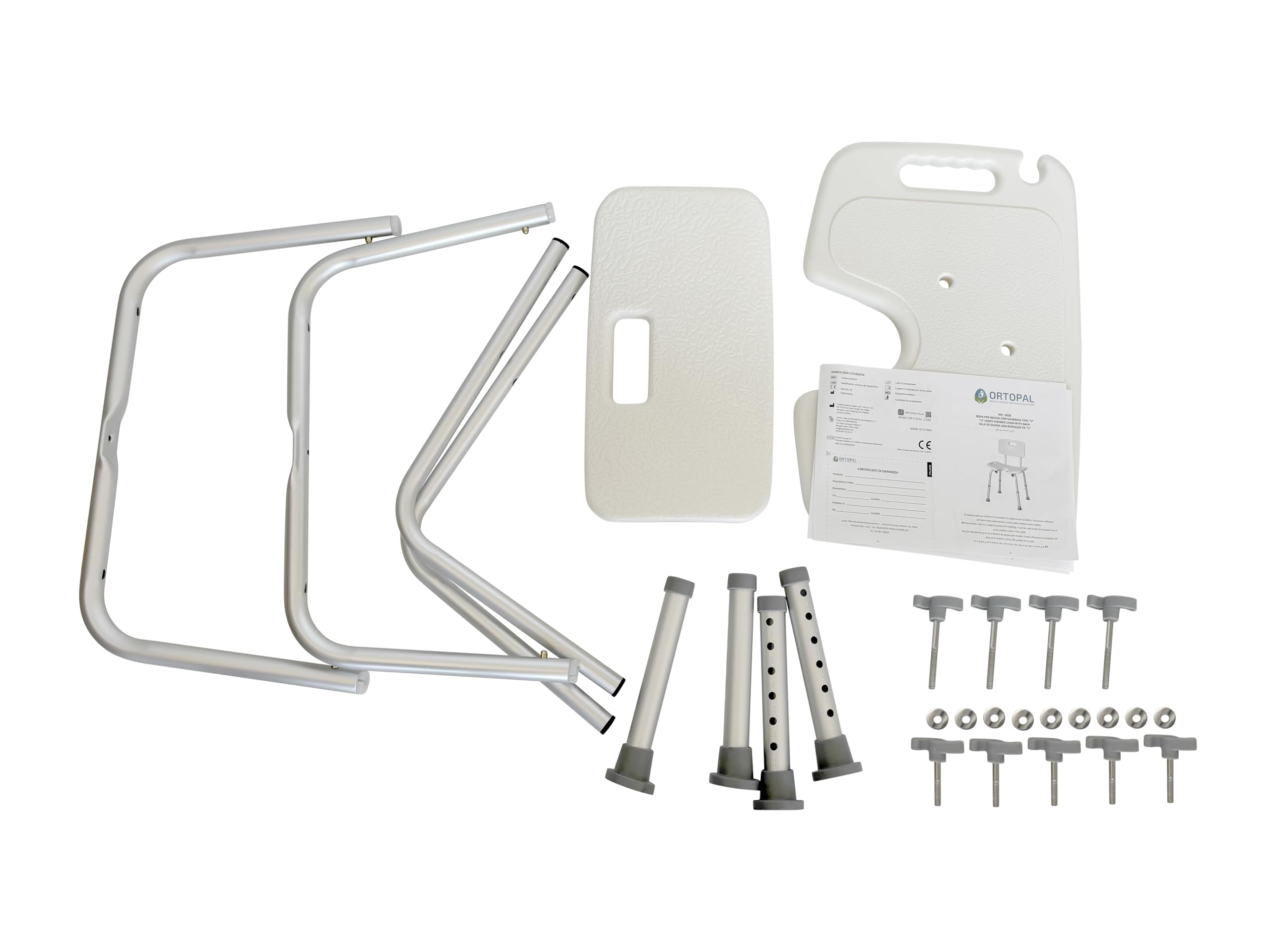 Sedia Per Doccia Anziani - 6 altezze, Sedia Doccia Disabili e Anziani - Seduta Ergonomica con Foro a U, Puntali Antiscivolo, Dimensione Seduta 33x48cm, Peso Massimo 120 kg