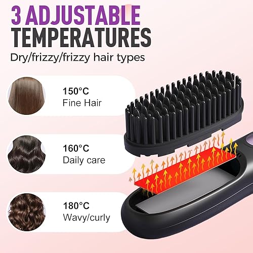 Miniatura 5 de Go Brush Pro, cepillo alisador de cabello inalámbrico, mini cepillo portátil para alisar el cabello con 3 ajustes de temperatura y pantalla LED,