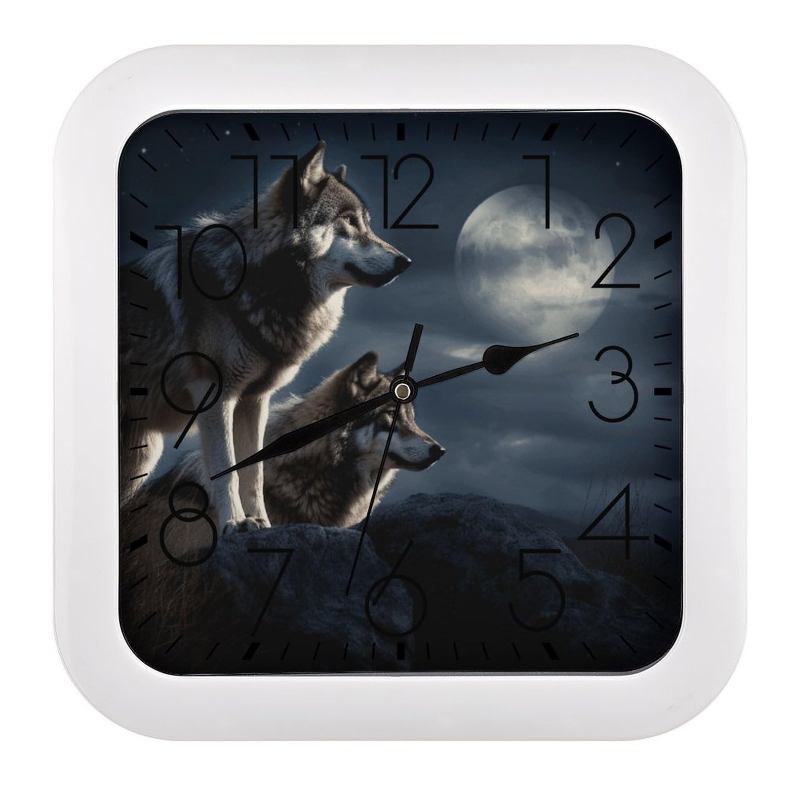 FekiLoot Wolves in The Moonlight Wall Clock 10.2" Modern Farmhouse Square Clocks Silent No Ticking, Wall Art and Timepiece Clock for Shelf Table Mantel Or Bedside Clocks
