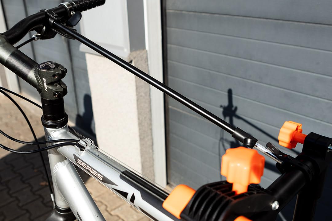 NEO TOOLS Stojak serwisowy do roweru, maksymalne obciążenie: 30 kg, półka na narzędzia, regulacja wysokości i odległości nóg za pomocą pokręteł, w zestawie drążek teleskopowy do usztywnienia