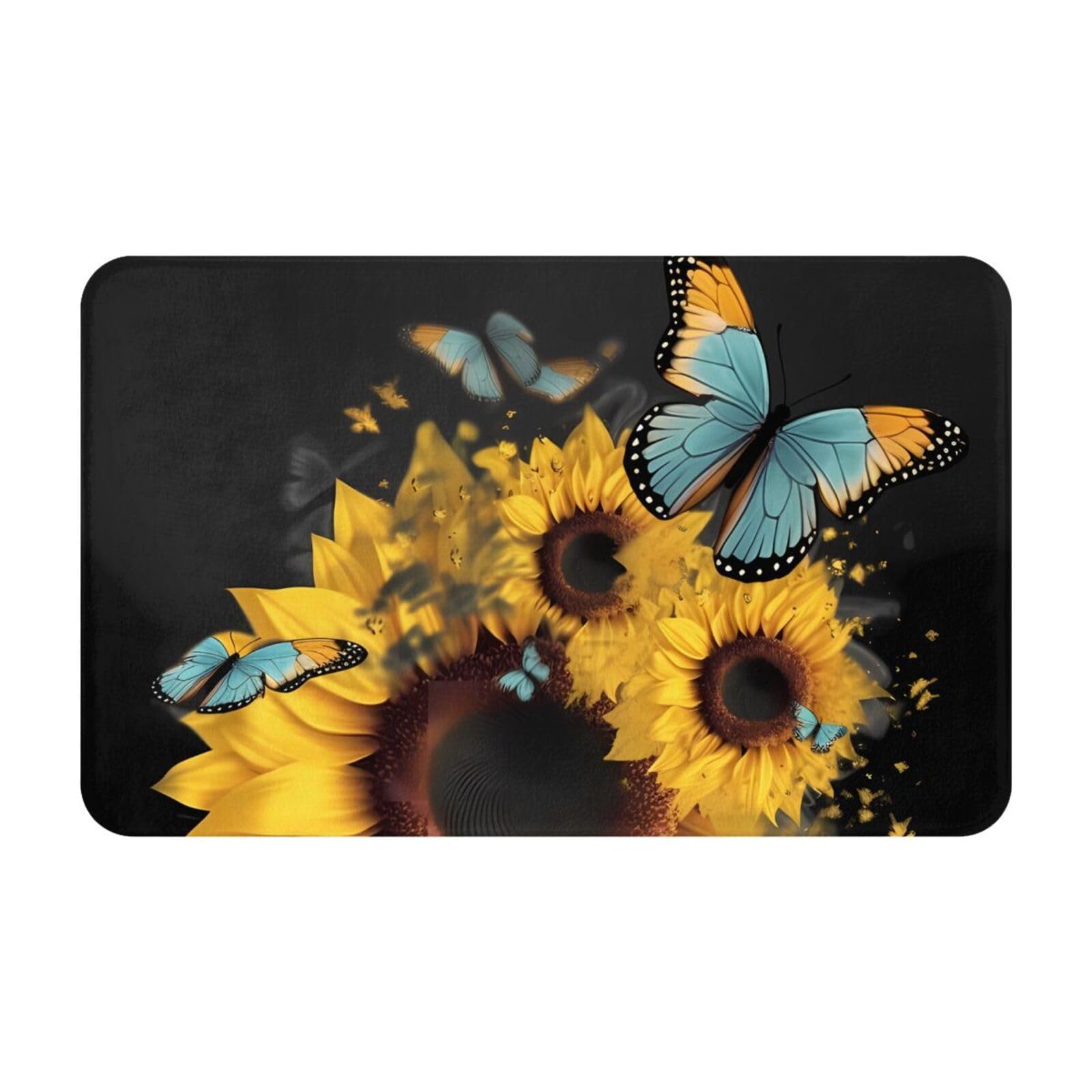 Butterflies and Sunflowers Print Living Room Bathroom Kitchen Anti Slip and Absorbent Carpet, Indoor Entrance Door Muddy Floor Mat, Ultra Soft Washable Carpet 21x31.5 Inches