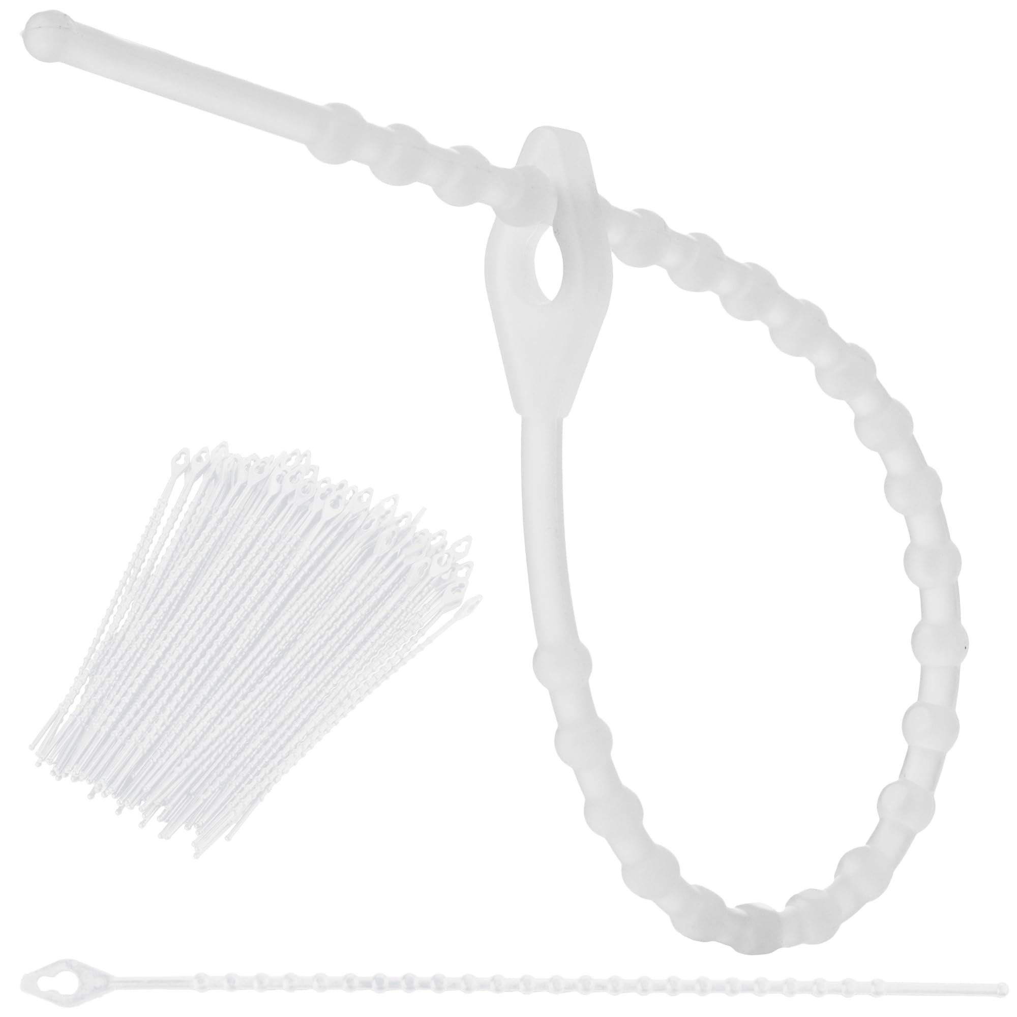 Boltza White Boltza® Reusable Cable Ties 150Mm X 100 Pack – Adjustable Beaded Zip Ties For Cable Management, Garden Plants, Indoor & Outdoor Use, Weatherproof Releasable Wire Ties
