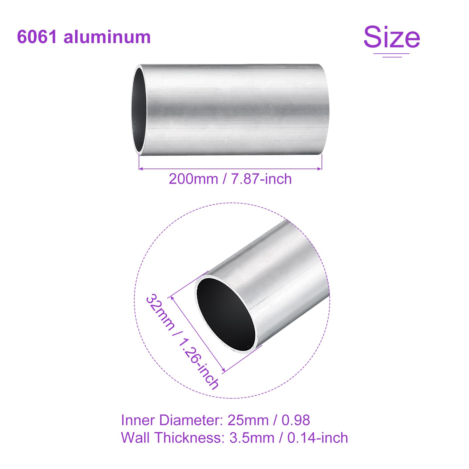 DMiotech (32 mm średnica zewnętrzna x 25 mm ID) 6061 aluminiowa okrągła rura o długości 200 mm przemysłowe metalowe rury do budowy ram maszyn projekty DIY