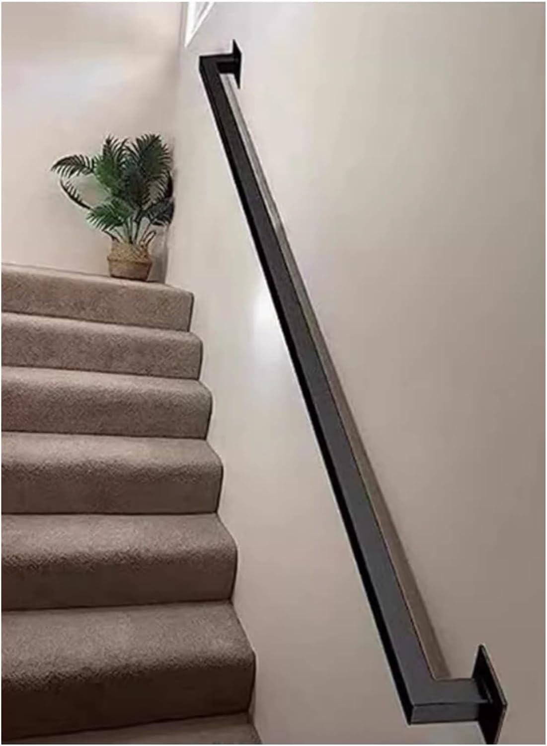 Jiajujia Black Handrail Stairs Matte Wall Handrail For Bars Lofts Villas Indoor Stairs, Non-Slip Wrought Iron Decking Railings, Load 200Kg/440Lbs