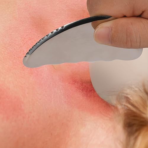 Miniatura 4 de DOLOVIN Gua Sha Herramientas faciales, tablero Gua Sha de acero inoxidable con dientes para cara, herramienta raspadora de masaje para el cuidado