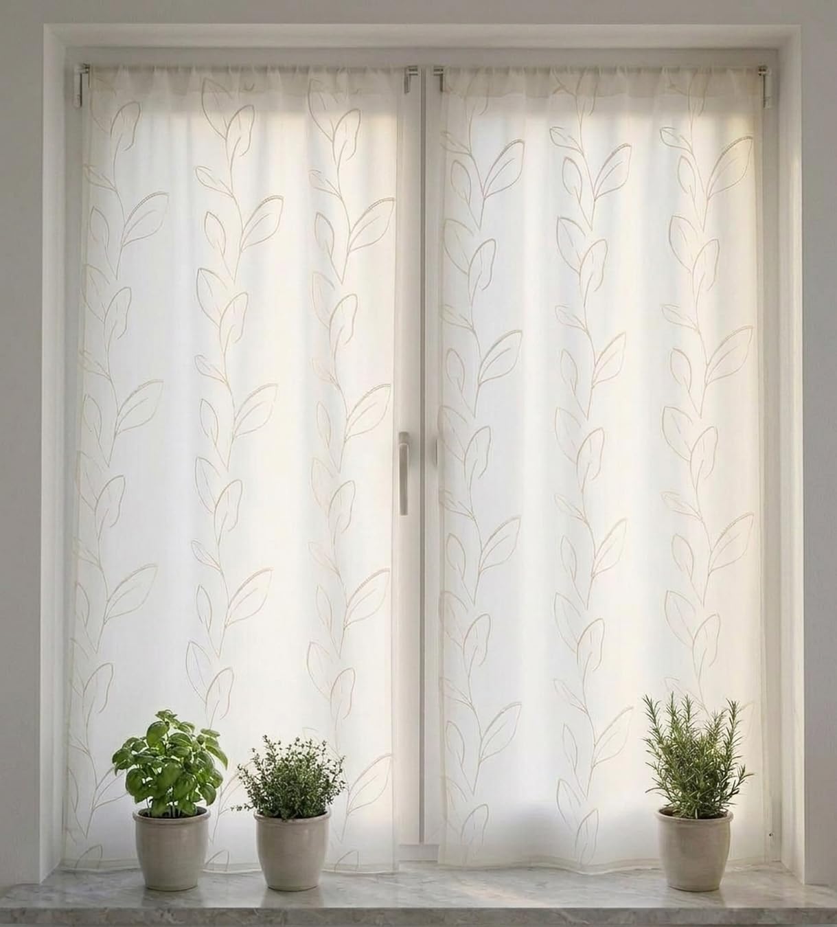 Visillos Efecto Lino Blanco Bordado para Ventana – Cocina, salón y Dormitorio – Anchos 45/70/90 cm – Altura Personalizable - Blanco 90x240 cm