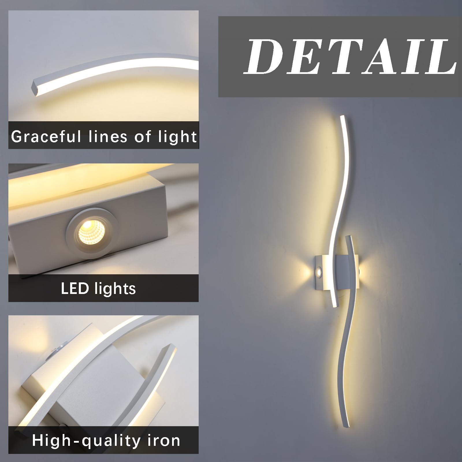 Applique Da Parete Interno,120Cm Applique Camera Da Letto Ad Onda,Lampada Da Parete In Alluminio A 3000-6000K Regolazione Continua Per Soggiorno Da Letto Bagno Corridoio Scale Decorazione Bianco