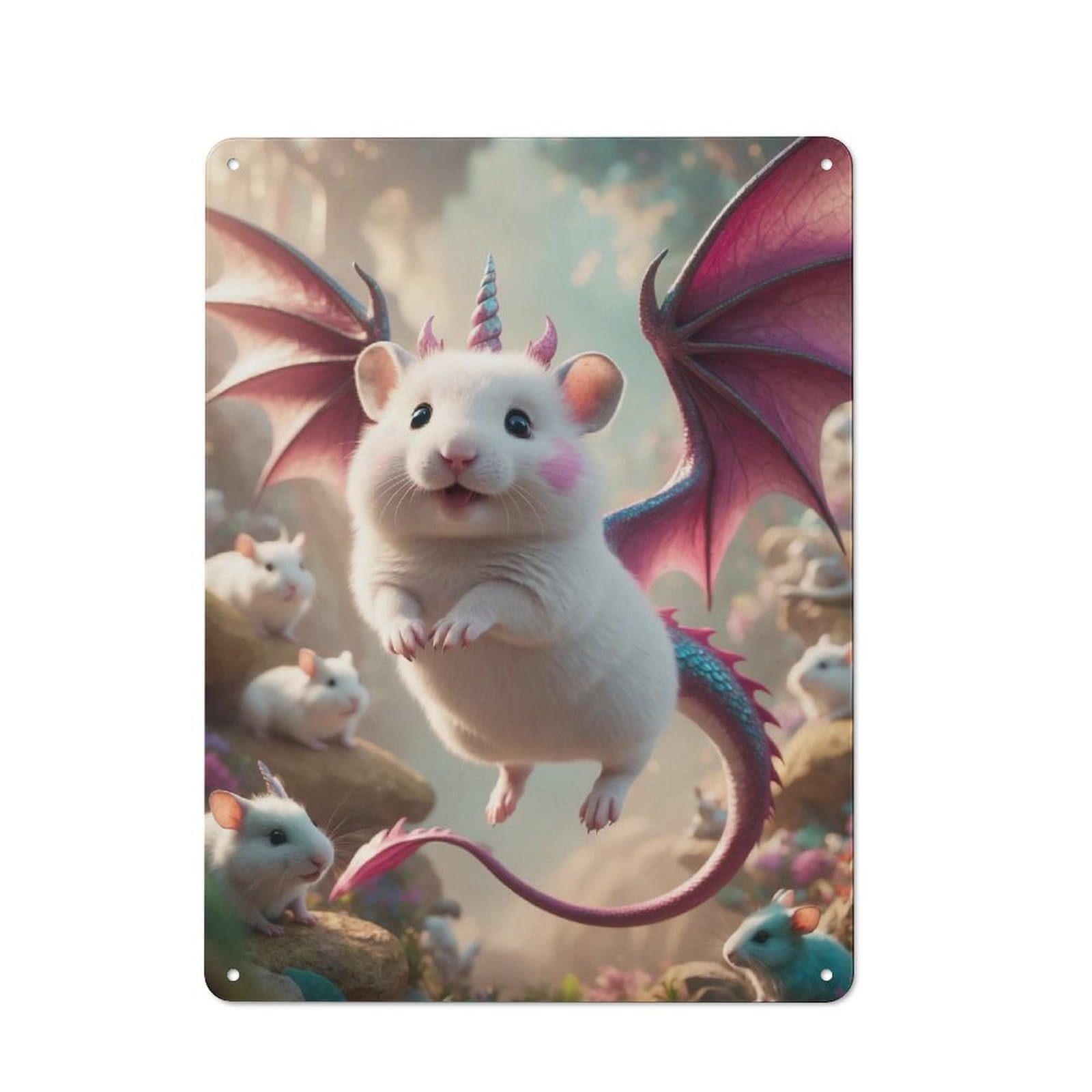 Junmoney Unicorn White Mouse Dragon Hybrid Vintage Tin Sign 40X30cm With For Living Room Or Hallway, For Living Room Decor Lovers