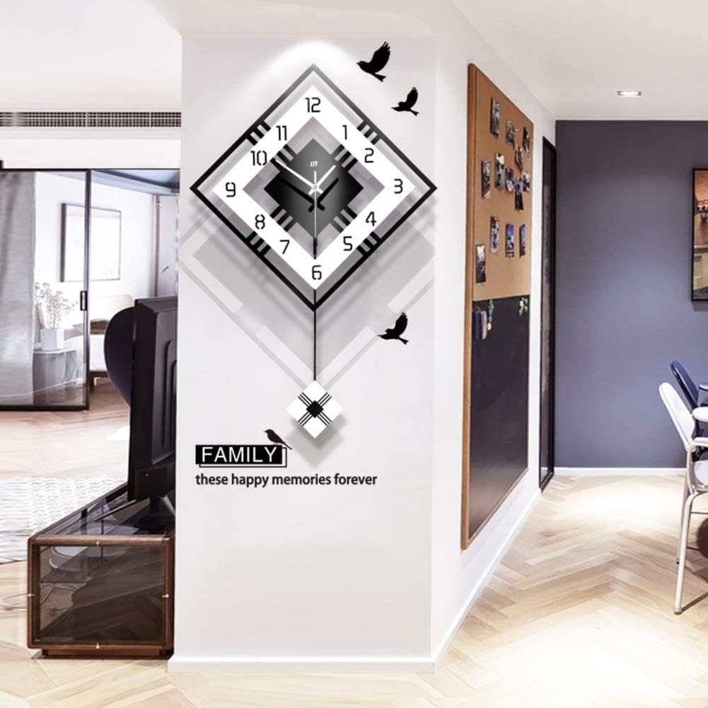 Orologio da parete decorativo moderno quadrato grande con pendolo, legno nero, 42 * 65 cm per soggiorno bar ristorante(42 * 65cm)