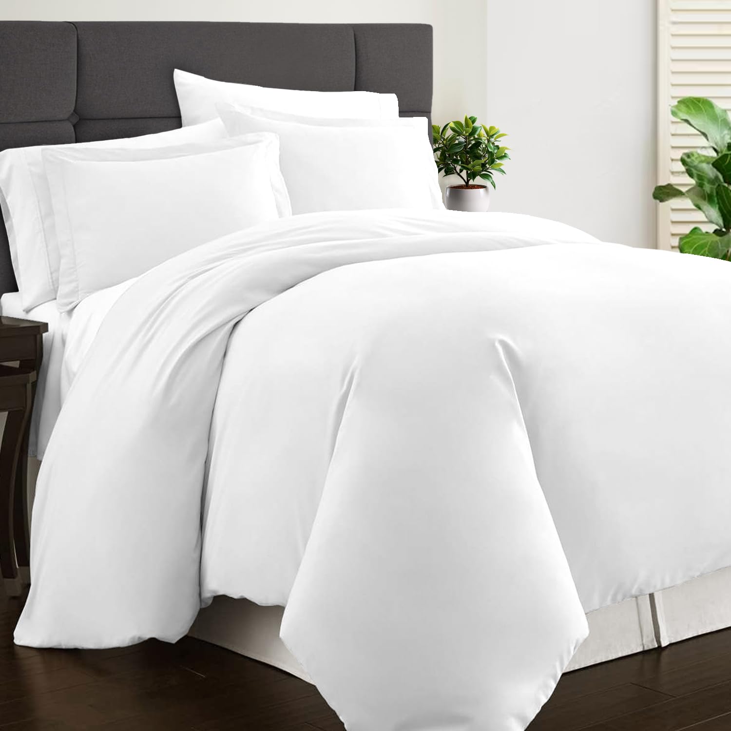Pizuna White Cotton Percale Duvet Cover Double Size 100% Long Staple Combed Cotton Thick Duvet Cover 200X200cm, Sateen Weave Quilt Cover With Button Closure (Double Size)