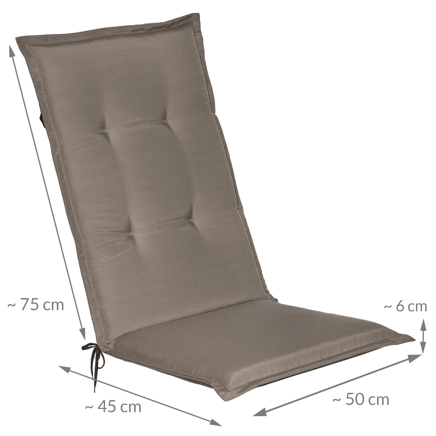 Beautissu Set de 2 Coussin Haut Dossier pour Chaise Jardin 120x50 cm Loft HL – 6 cm Rembourrage Extra Doux & Résistant à la Lumière UV – Confortable Coussin Assise Fauteuil Jardin Exterieur Taupe