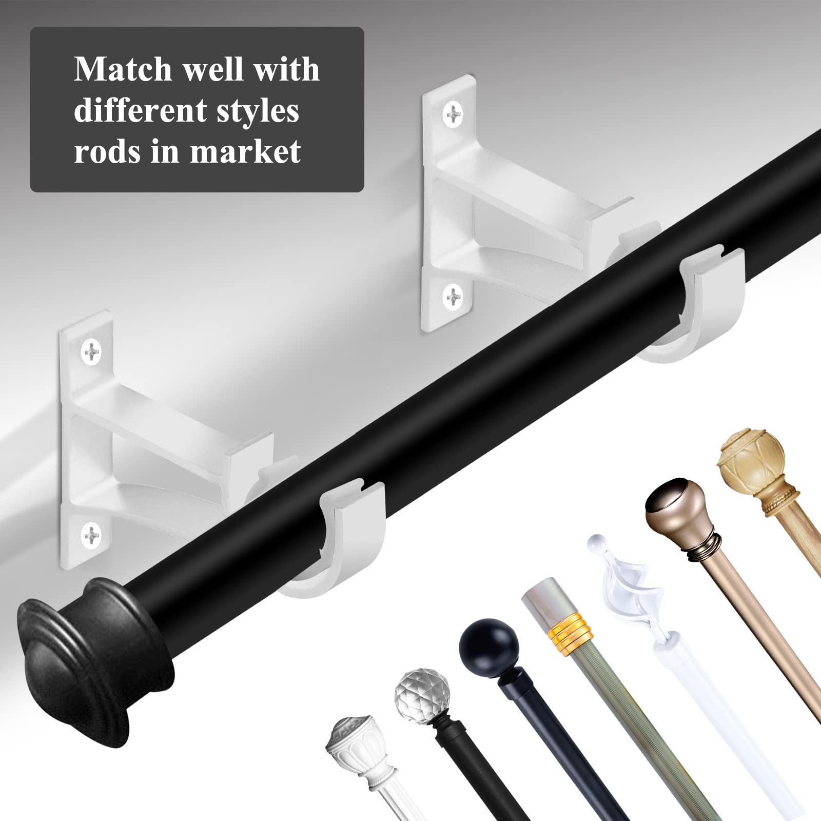 TOKPLNU Set di 6 supporti per aste per tende, robusti supporti per aste per tende, in lega di alluminio, con fibbia in plastica per aste da 25 mm a
