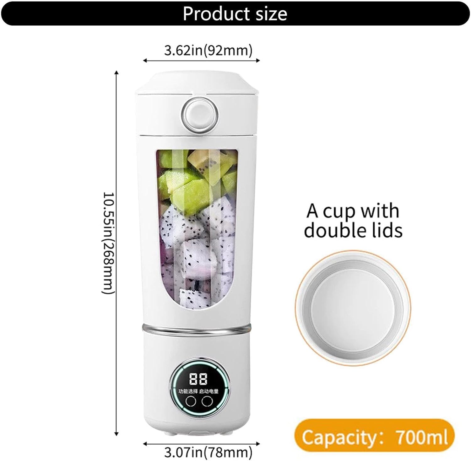 Electric Blender - Fruit Mixer USB Rechargeable Personal Juicer for Kitchen Gym Office Machine with Safety Lock Travel Blender Cup for
