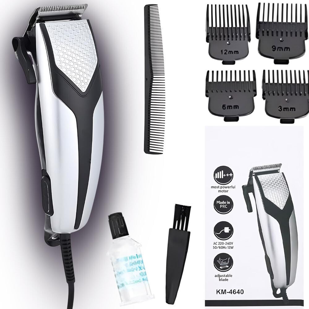Corded beard grooming trimmer with adjustable trimming guide combs included