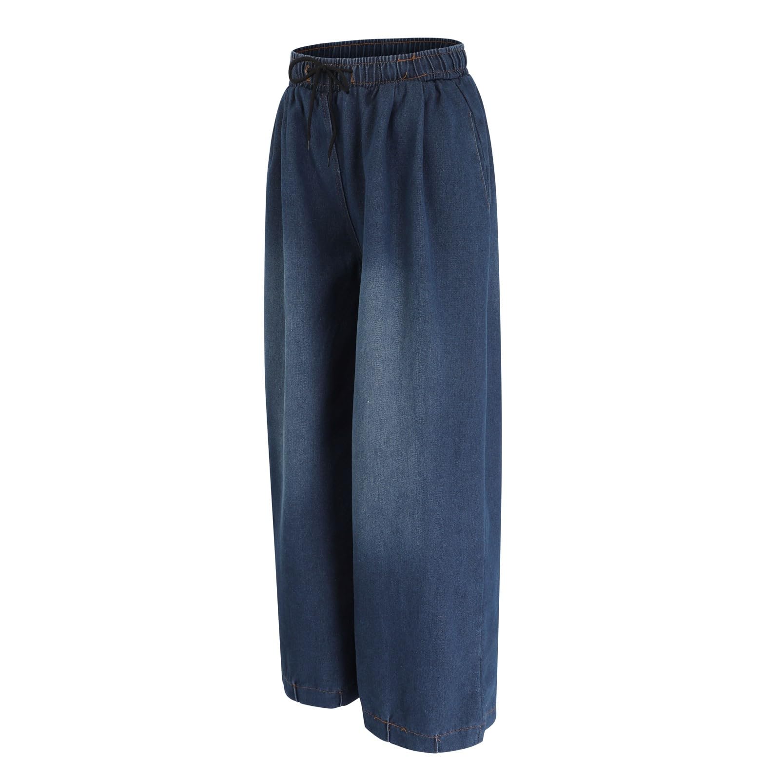 Generisch Jeans Damen Lang Jeanshose Damen Mit Kordelzug Leicht Sommerhose Waschjeans Freizeithose Denim Musselin Hose Luftig Palazzo Hosen Stoffhose Baumwolle Weich Mit Taschen Flowy Loungehose