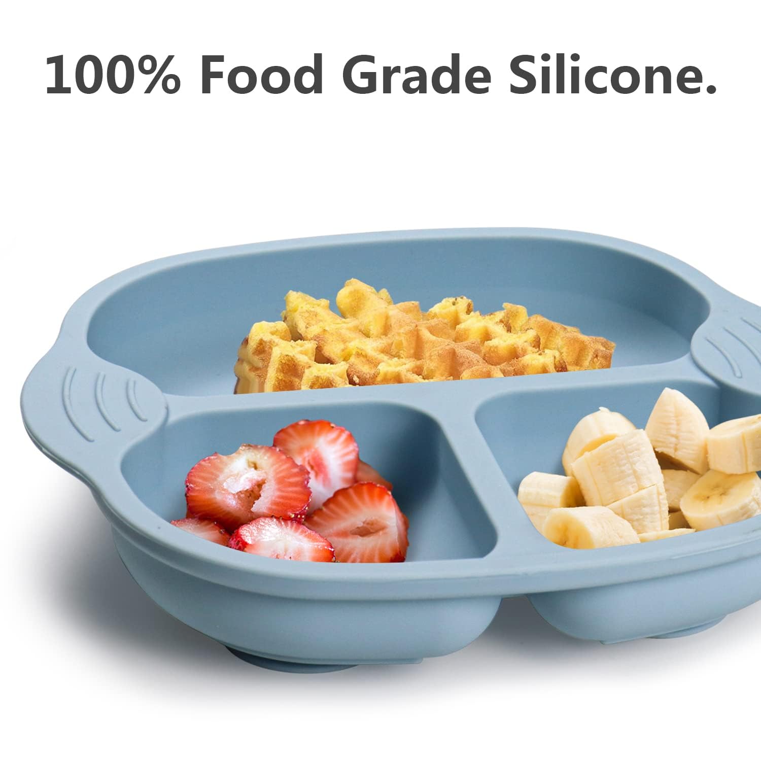 NAIDEV® Plate for Baby with Suction Non Toxic Silicone Toddler Plates with Deep Divided for Kids to Feed Themselves, Dish Washer & Micro-Wave Oven Safe.Foodgrade (Blue 1)