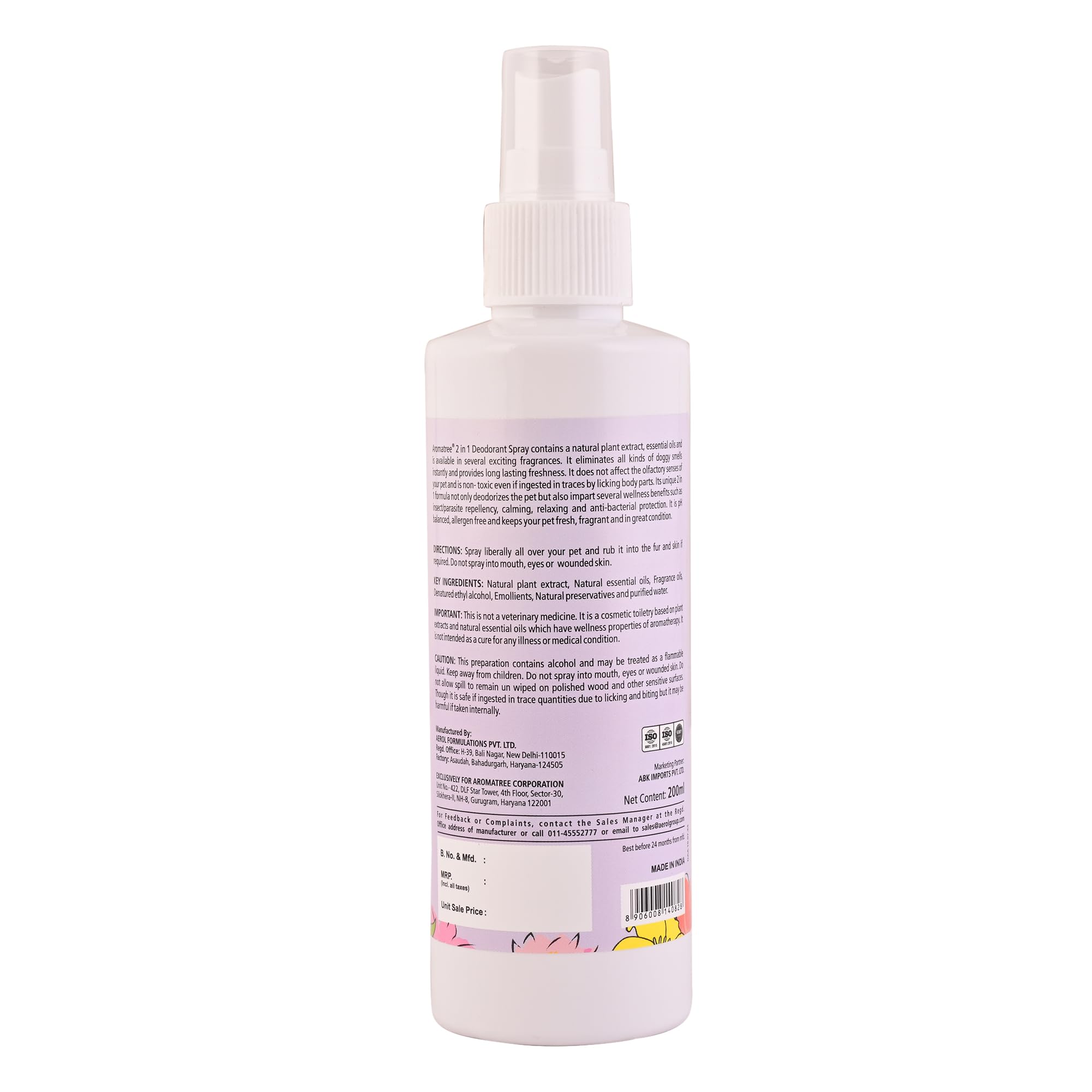 Aromatree 2-in-1 Pet Deodorant Spray for Dogs & Cats | Aromatherapy-Based Pet Freshener & Perfume | Anti-Microbial, Non-Toxic & Safe Puppy Deodorizer | Long-Lasting Lavender Fragrance – 200 ml