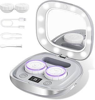 2026 New Ultrasonic Contact Lens Cleaner 52kHZ - Contact Lens Cleaner Machine with 3 Smart Modes & Lighted Makeup Mirror - Portable Soft Contact Lens Cleaning Machine Ideal for Home and Travel
