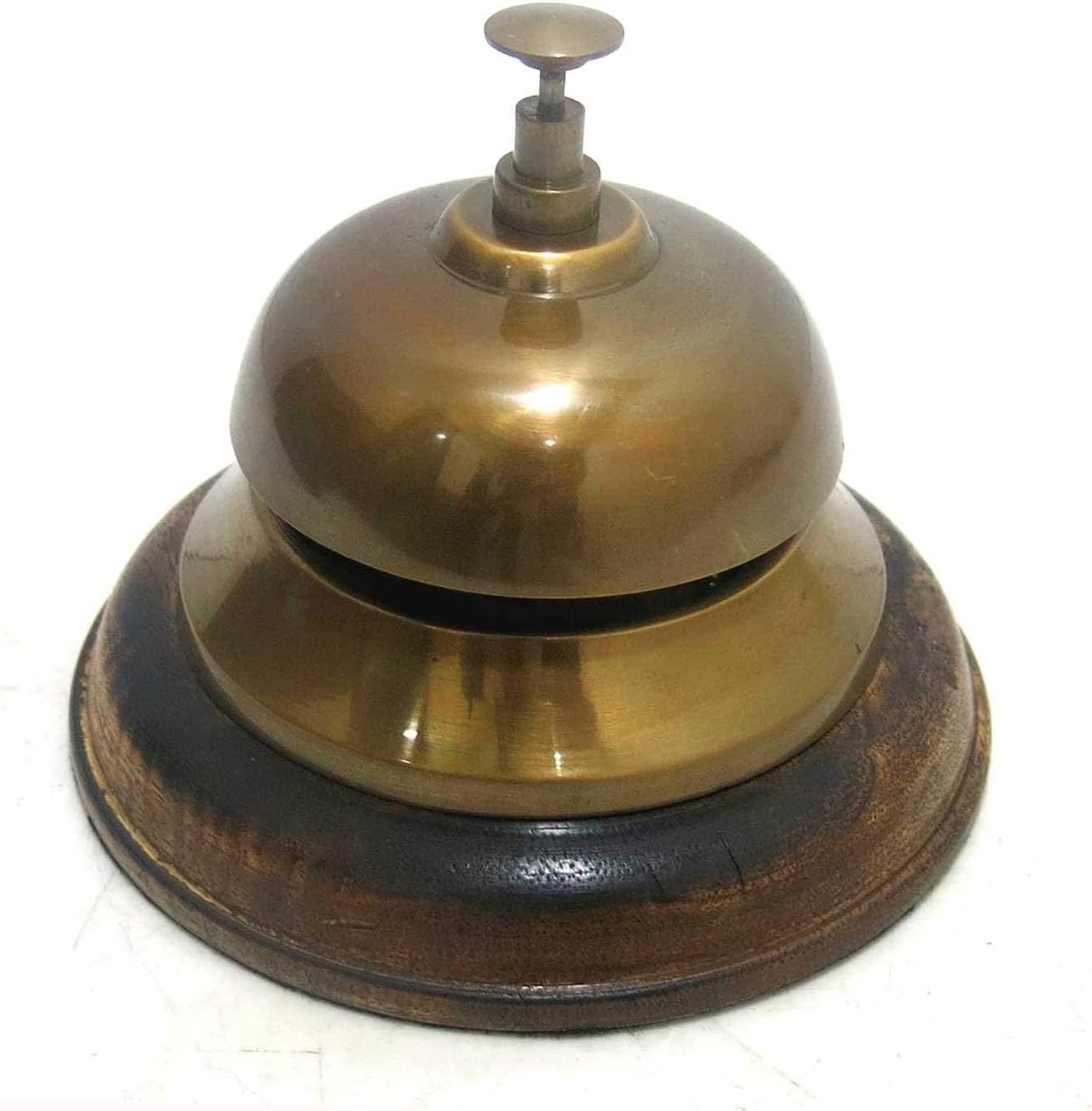 Nautical Brass Wooden Base Antique Designer Desk Bell, 12 x 8.5 cm, Brown
