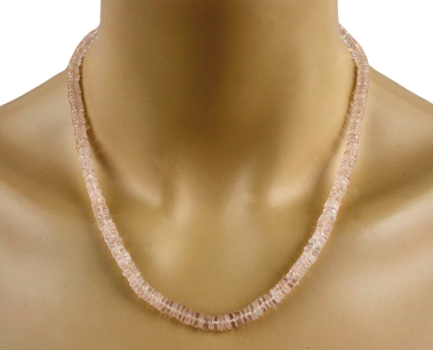 Rosenquarz Kette – Collier in rosa, mit facettierten runden Scheiben, 105,50 Karat