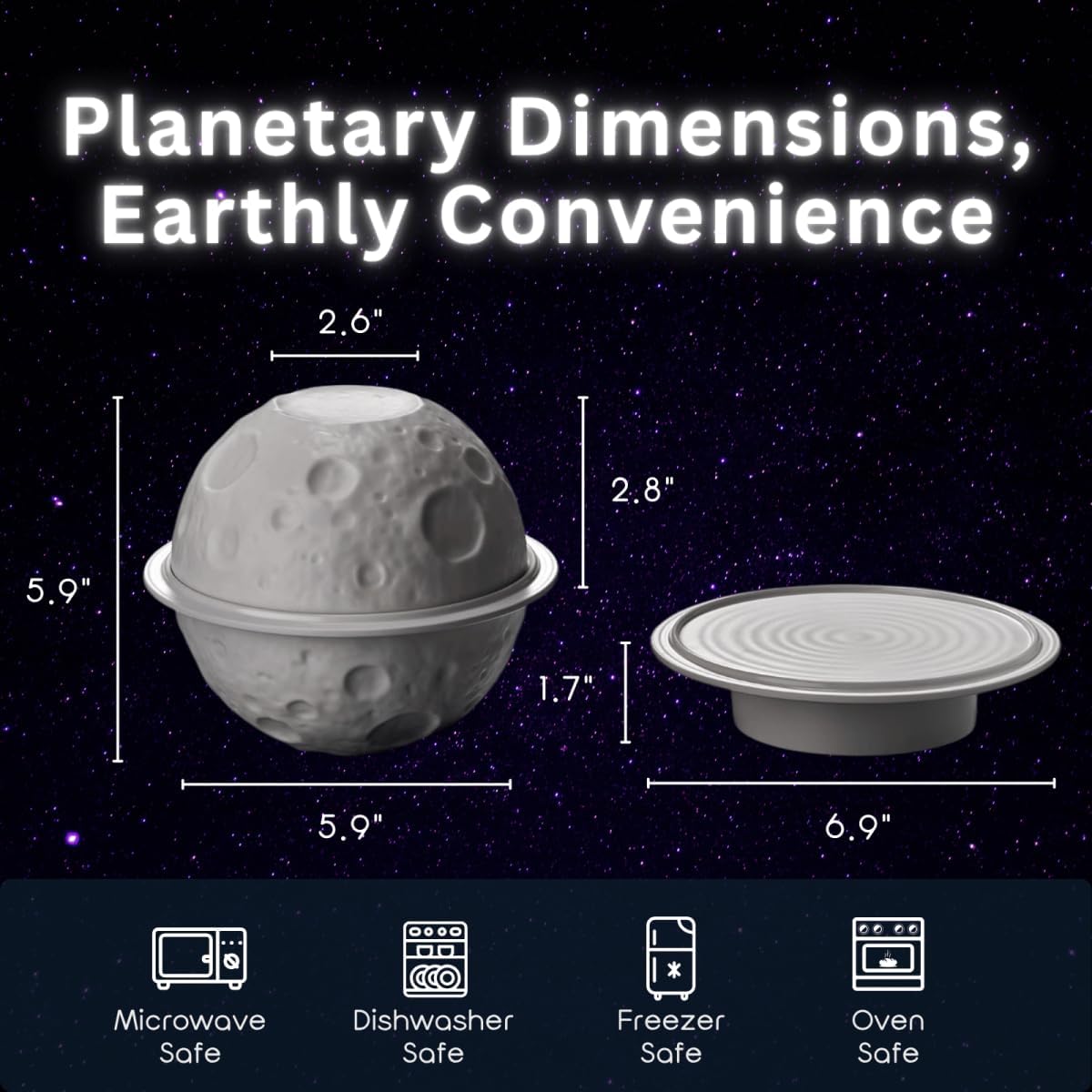 Planet Bowl Set Stackable - 3-Piece Ceramic Bowls and Plate with Meteorite Craters and Planetary Rings, Microwave Dishwasher Safe, Astronomy Gift for Adults and Kids, Fruit Dessert Cereal Bowls
