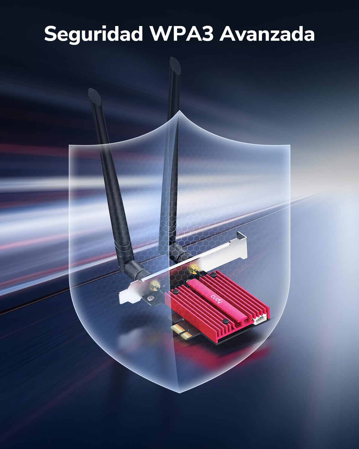 Cudy AX5400 Tri‑Band Wi‑Fi 6E Bluetooth PCI‑E Adaptador PC WE3000S | Módulo Intel AX210, 2,4/5/6GHz hasta 5400Mbps, Bluetooth 5.3, ranura PCIe, WPA3, OFDMA MU-MIMO, Win 10/11