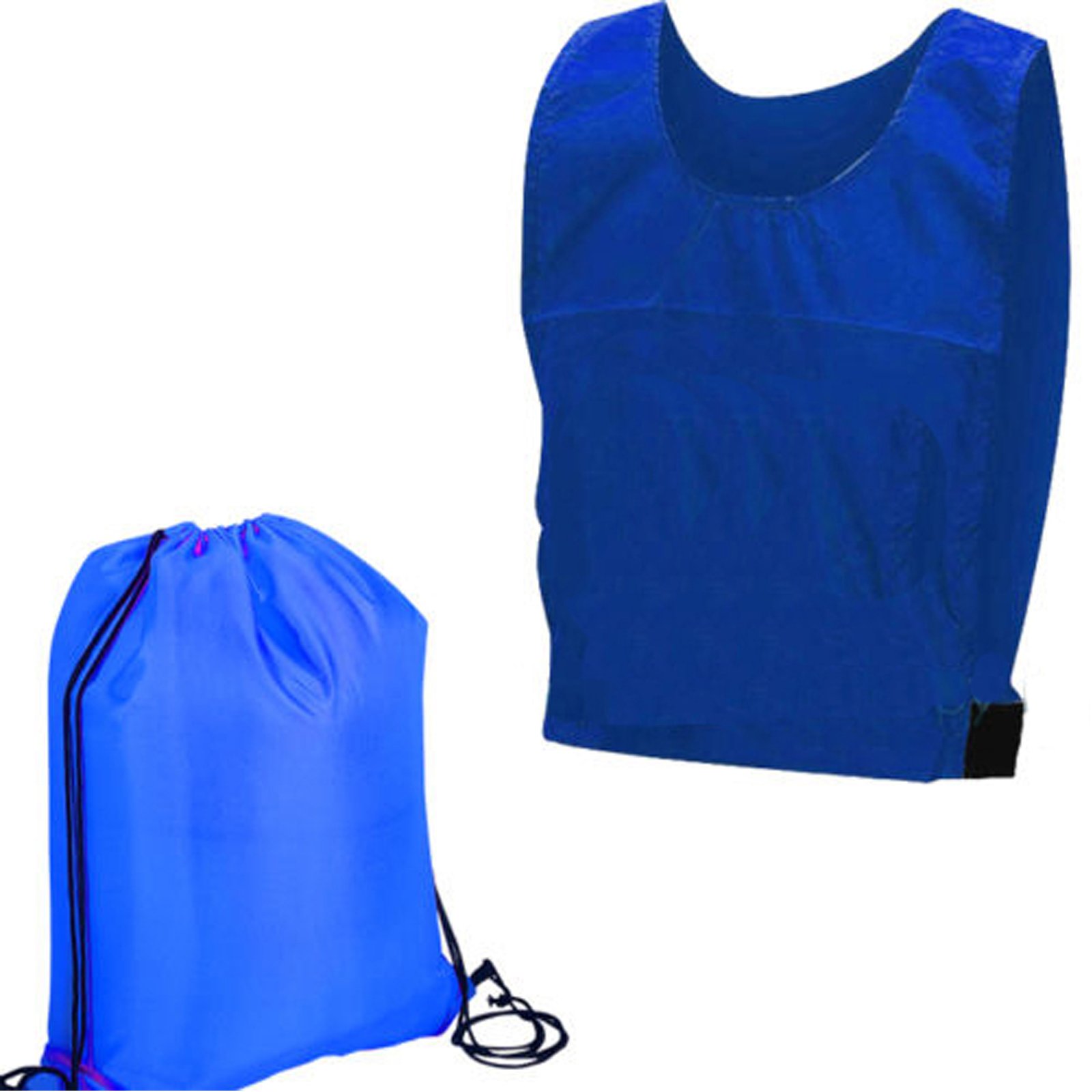 Sufiah Pack of 10 Sports Training Bibs Soccer Team Rugby Match Outdoor Sports Kit Kids Adults Netball Shirt (10x BLUE+BAG, S)
