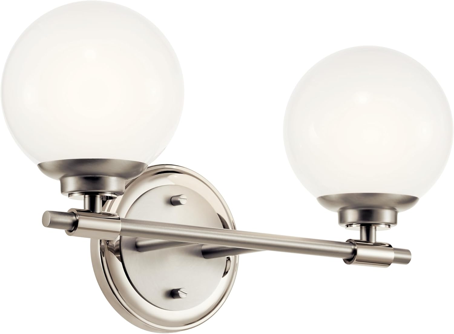 (Incomplete) KICHLER Benno 2-Light Vanity, Modern Light with Opal Glass in Polished Nickel and Brushed Nickel, for Bathroom or Powder Room (8.75\" x 14.75\"), 55171PN