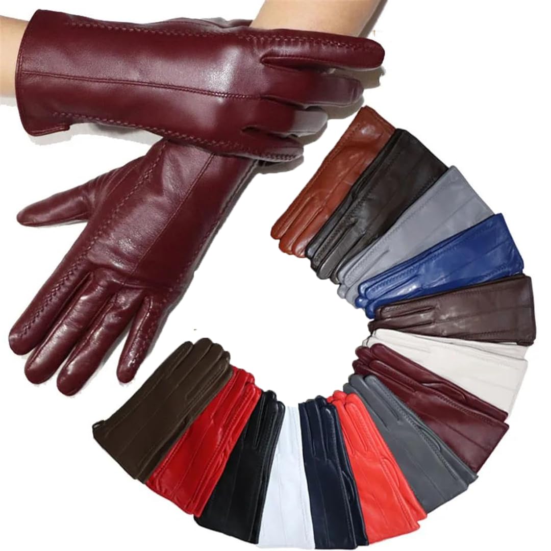 Damen-Schaffellhandschuhe, Winter, Warm, Kurz, Dünn, Touchscreen, Outdoor, Fahren, Lederhandschuhe