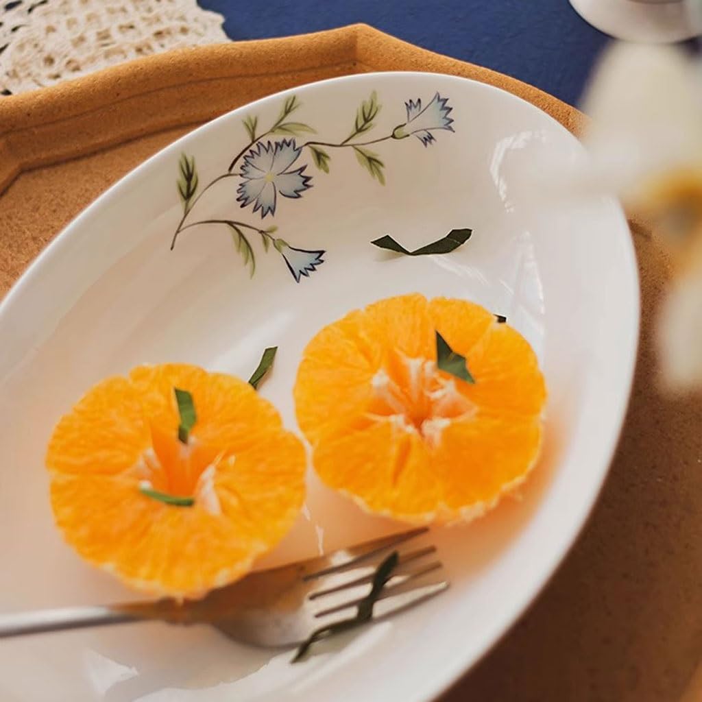 Platos Para La Cena Plato De Cena De Cerámica Pintado A Mano, Plato De Pescado Ovalado De Porcelana De Hueso For El Hogar, Plato De Desayuno, Plato De Cena Occidental Juego De Vajilla