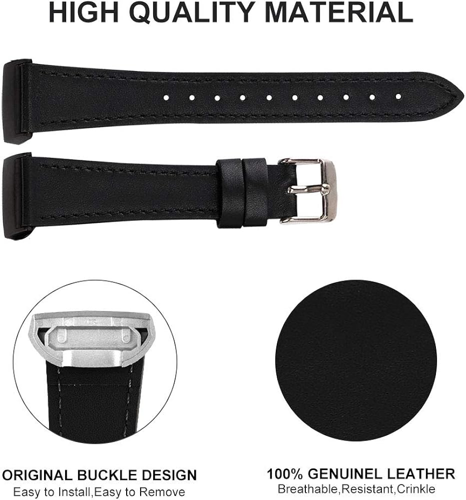 Genuine Leather Bands Compatible for Fitbit Charge 4 / Charge 3 / Charge 3 SE Bands, Classic Replacement Accessories Strap Genuine Leather Wristbands Women Men Black : Electronics