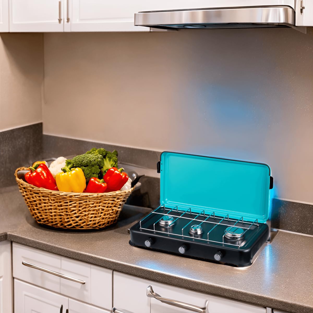 INTEC - Placa de cocción de gas de 3 fuegos 3000 W Estufa de gas portátil Butano/propano