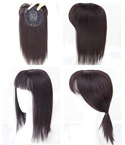 Miniatura 4 de Parte media recta para cabello con flequillo limpio para cabello fino para mujer, postizo de frente de 14 pulgadas, marrón oscuro