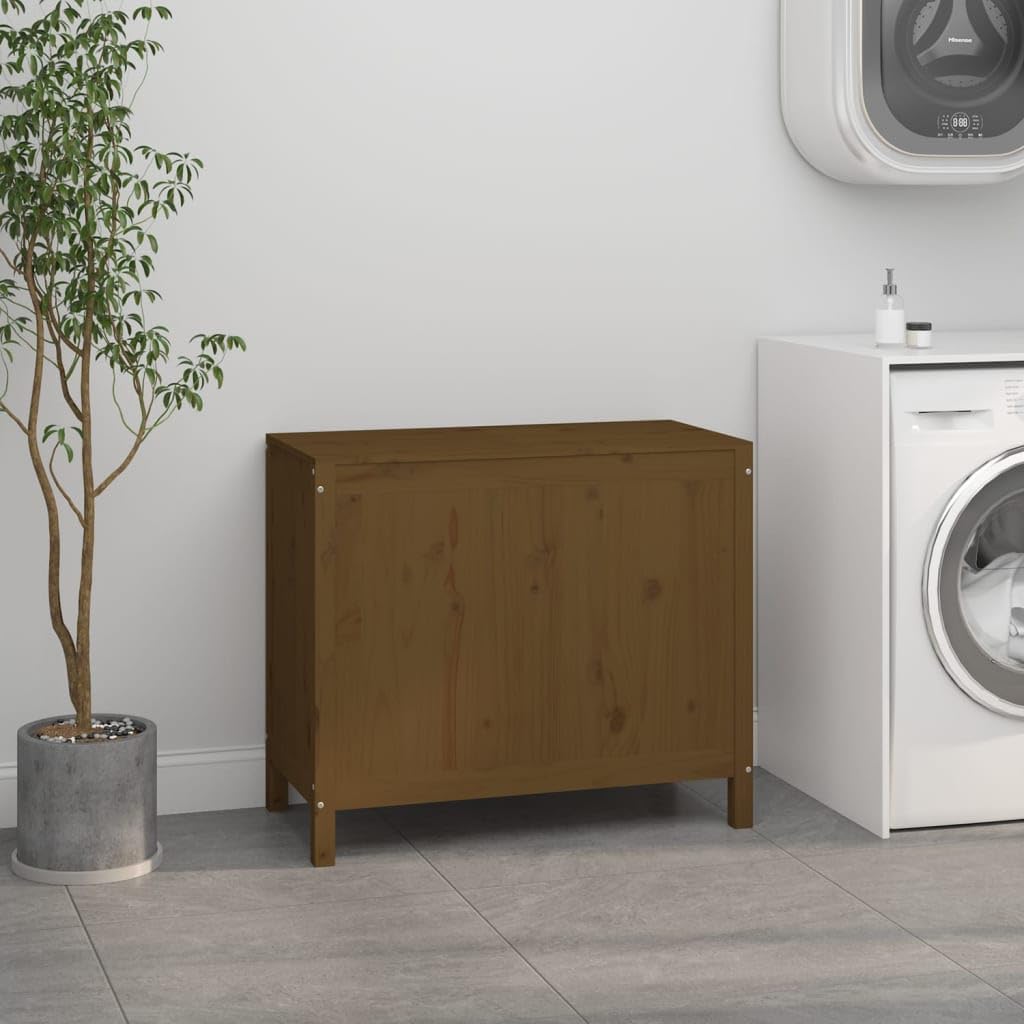 Wäschetruhe Honigbraun aus massivem Kiefernholz 88,5x44x76 cm mit Deckel und Fach, klappbar als Wäschesammler und Organizer für Badezimmer, Schlafzimmer, Waschküche, Kinderzimmer