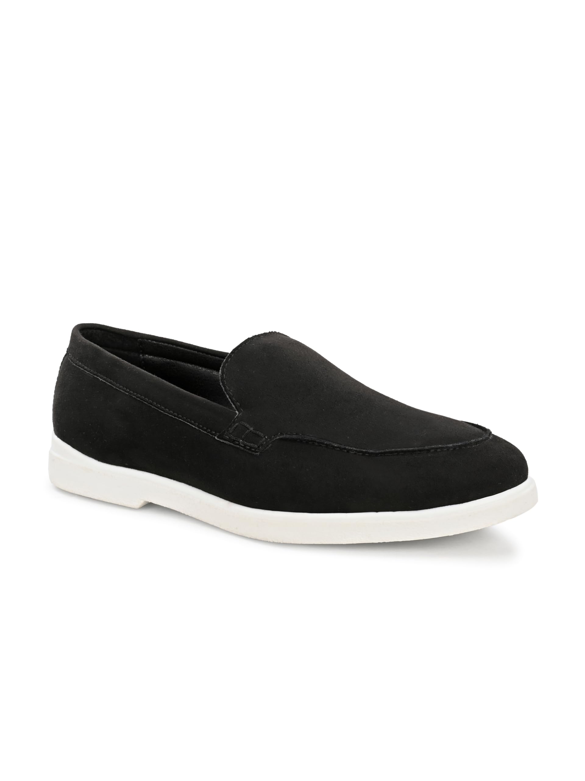 Men's Black Suede Slip-On Loafer Moccasins with White Sole-image-45