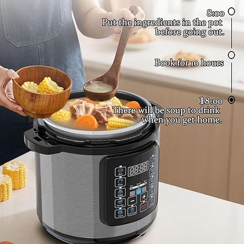 Miniatura 7 de 6 cuartos de galón 10 en 1 olla eléctrica para presión 1000 W 110 V 188 forro interior de acero inoxidable silencioso liberación de presión