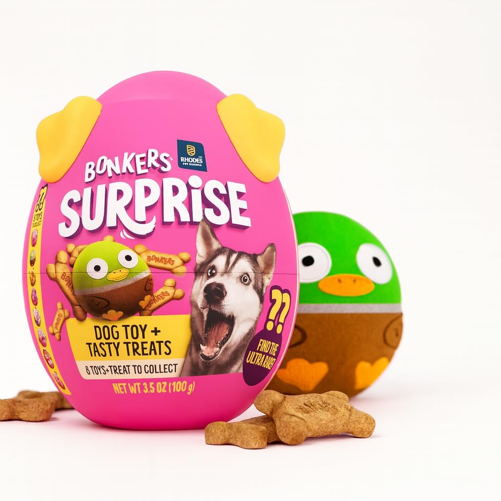 Bonkers Surprise Chicken Flavored Biscuit Crunchy Treats for Dogs with 1 Blind Box Dog Toy, 100g Egg Case