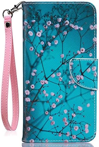 JanCalm for iPhone SE 2022 Case/iPhone SE 2020 Case,for iPhone 8 Wallet Case,iPhone 7 Case,[Card/Cash Slots][Wrist Strap] PU Leather Cover Flip Cell Phone Cases (Plum Blossom Pattern)