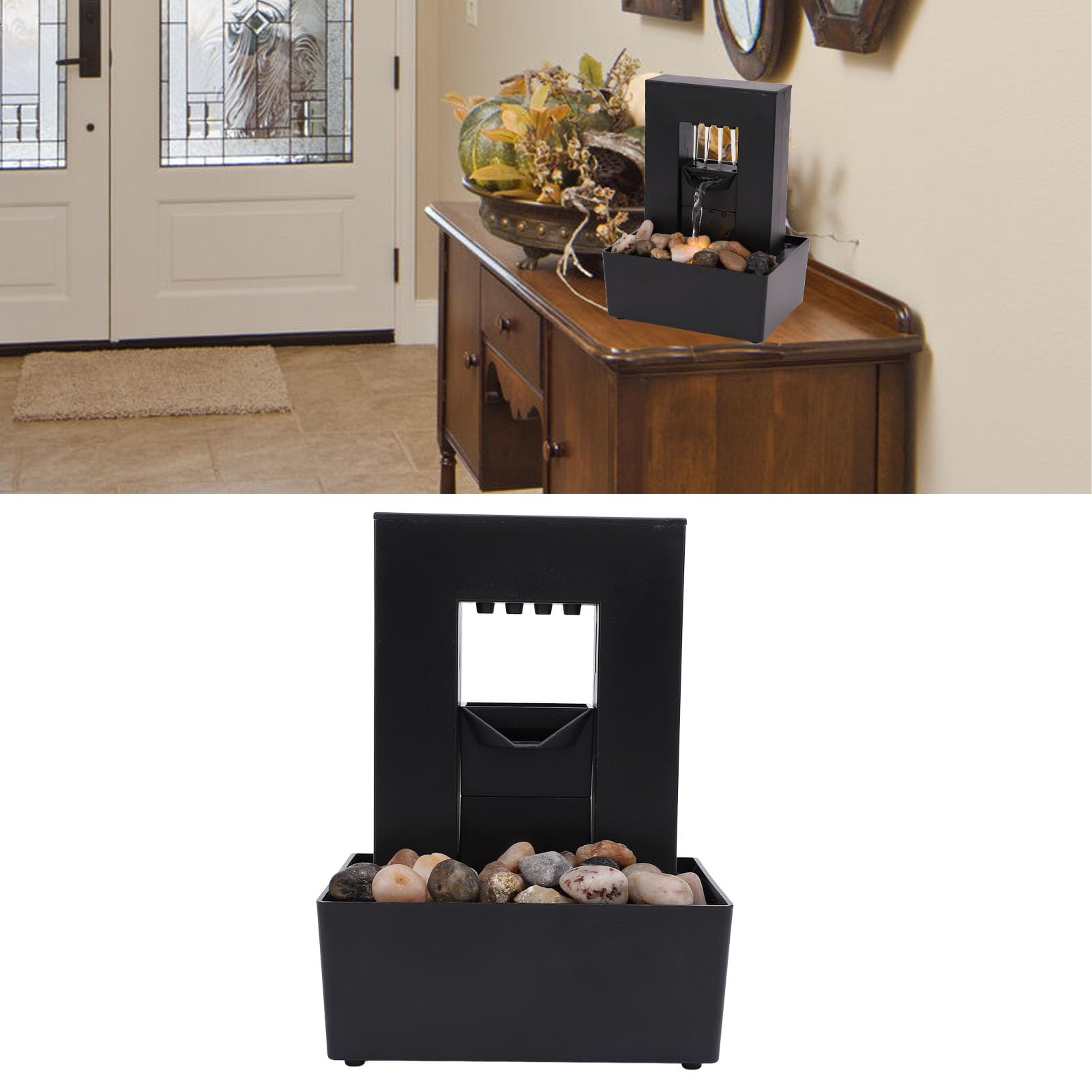 Fuente de Agua de Mesa, Mini Fuente de Agua Interior con Batería Ligera y Guijarros, Fuente de Mesa Interior, Adorno de Fuente de Relajación de Sonido para Mesa, Oficina,
